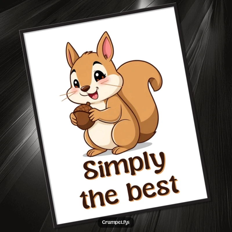 Funny squirrel poster featuring a happy squirrel giving a thumbs up while eating an acorn, conveying joy and satisfaction.