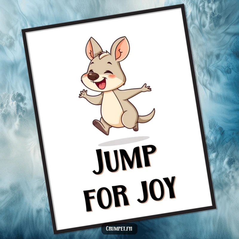 Funny wallaby poster showing a giggling wallaby hopping energetically. A humorous and fun piece of animal-inspired art.