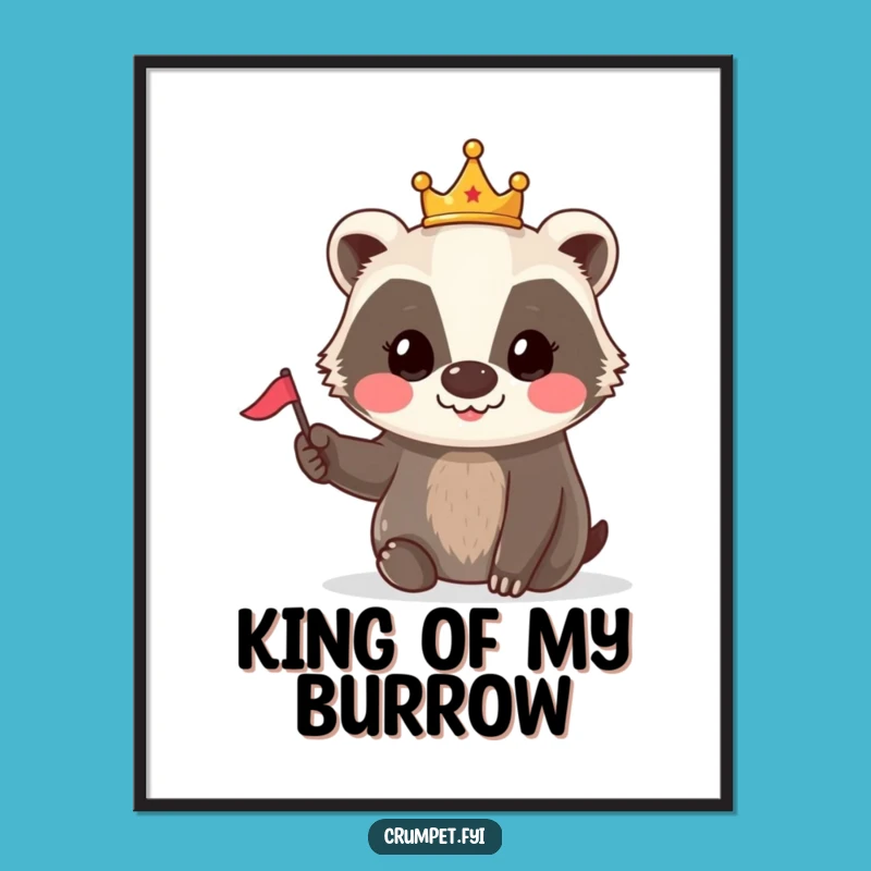 Funny Badger Crown Flag Poster: Cheerful Royal Woodland Art