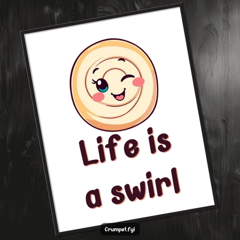 Funny Cinnamon Roll Poster print of a smiling character winking, exuding sweet charm, perfect for adding a playful vibe to any space.