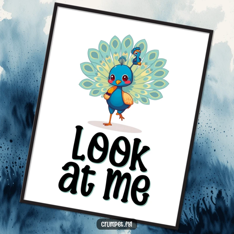Funny Peacock Poster: A strutting peacock proudly showcases its colorful tail, adding a splash of vibrant humor, a perfect funny gift.