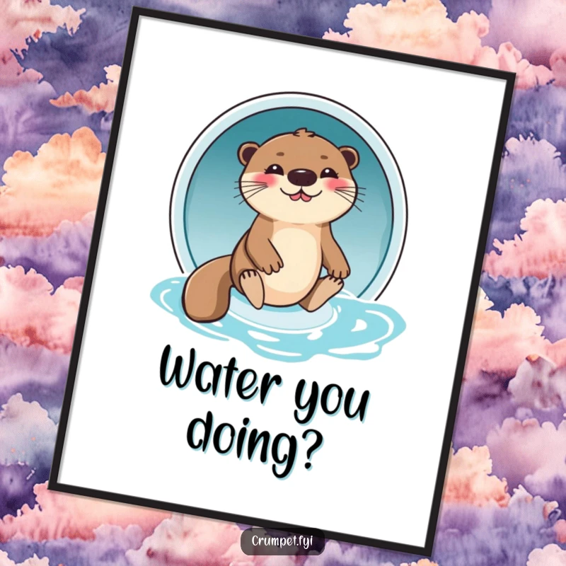 Funny Otter Poster: A giggling otter gleefully slides down a water slide, an image of pure fun and a perfect funny gift.