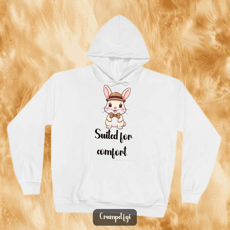 Funny hoodie with a happy rabbit looking sharp in a small bowler hat and a distinguished bow tie.
