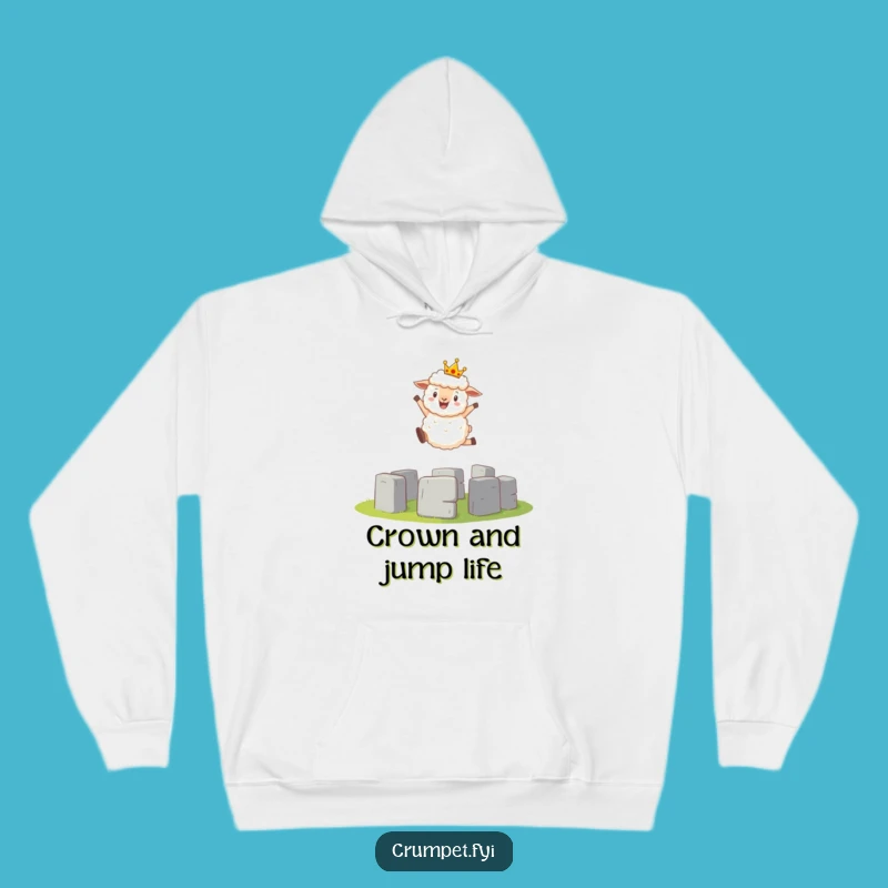 Cozy Funny Sheep Hoodie: Royal Leap Over Stonehenge, Your Comfy Funny Gift!
