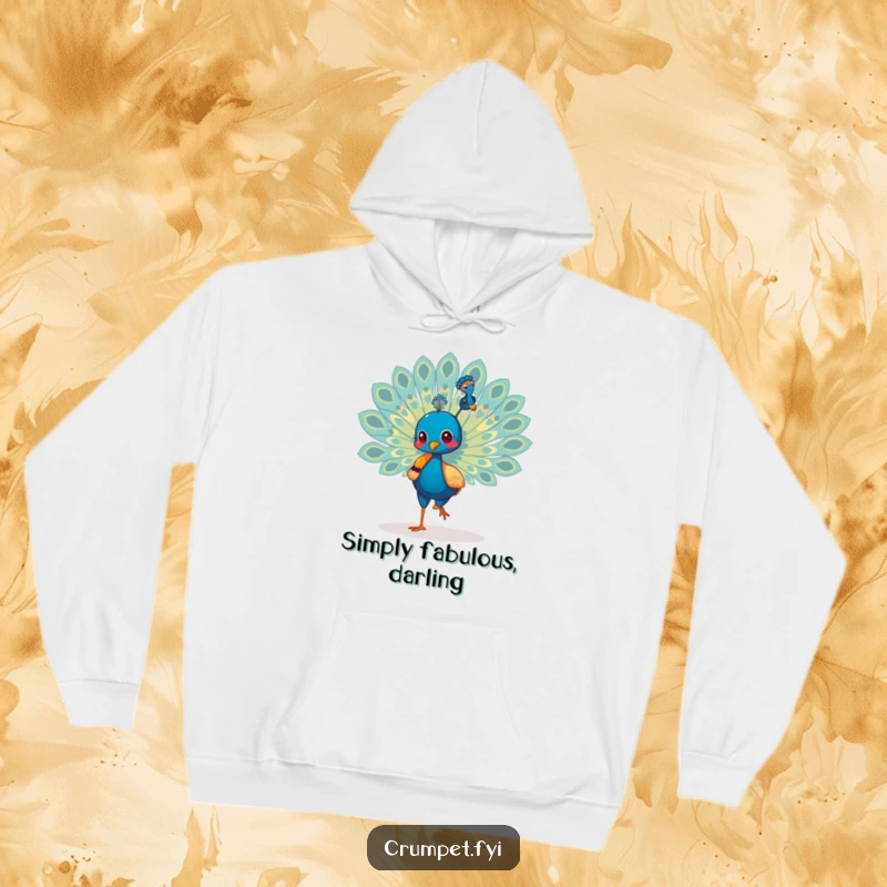 Funny Peacock Hoodie: A strutting peacock proudly displays its magnificent tail feathers, offering warmth and humor, a brilliant funny gift.