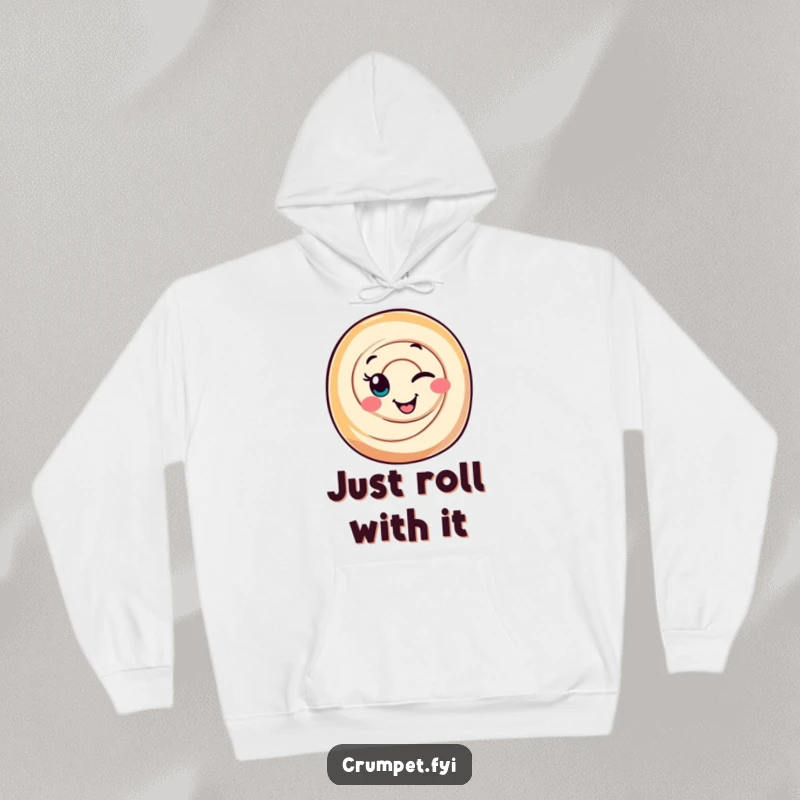 Funny Cinnamon Roll Hoodie with a smiling character giving a wink, offering warmth and a dose of sweet, funny charm.