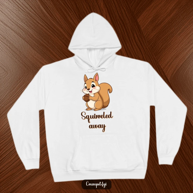 Funny squirrel hoodie featuring a happy squirrel enjoying an acorn with a thumbs up, offering cozy comfort and positive energy.