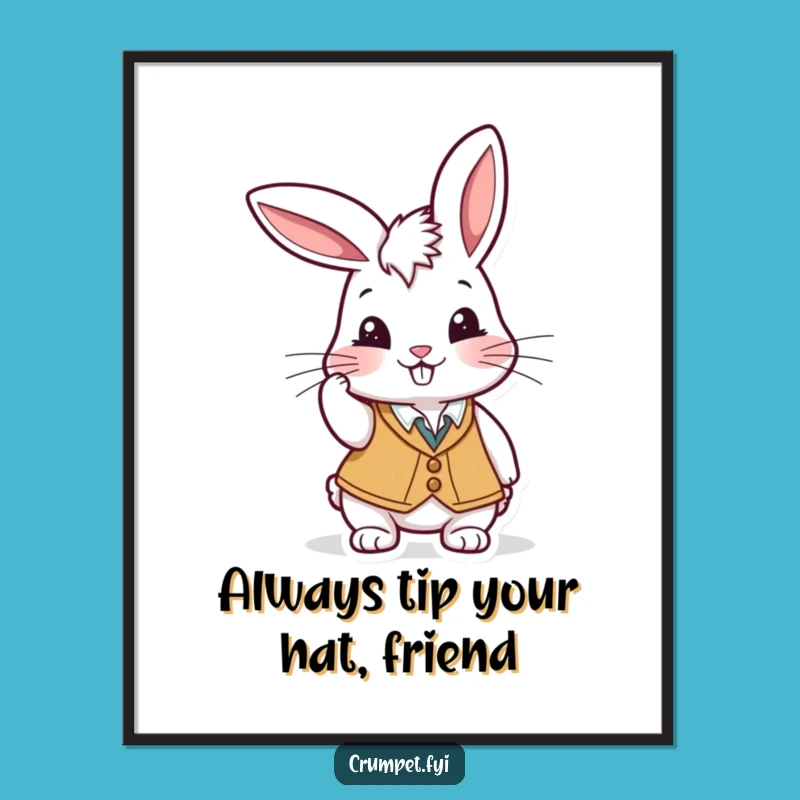 Free Printable Wall Art: Playful Rabbit's Cap Tip, Cheeky Grin, Funny Downloadable Decor