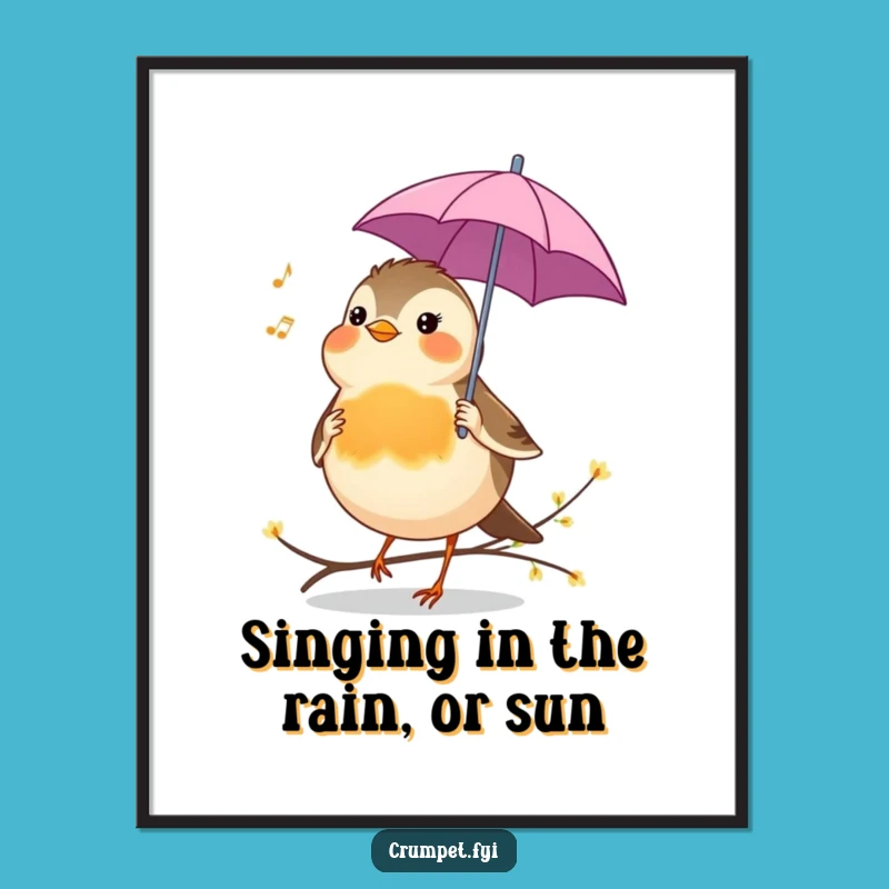 Free Printable Wall Art: Cheerful Robin With Umbrella - Funny Downloadable Decor