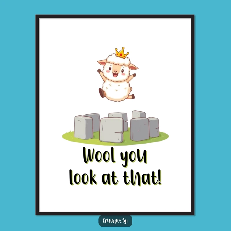 Free Printable Wall Art: Sheep Leaping Stonehenge Crown, Funny Whimsical Decor