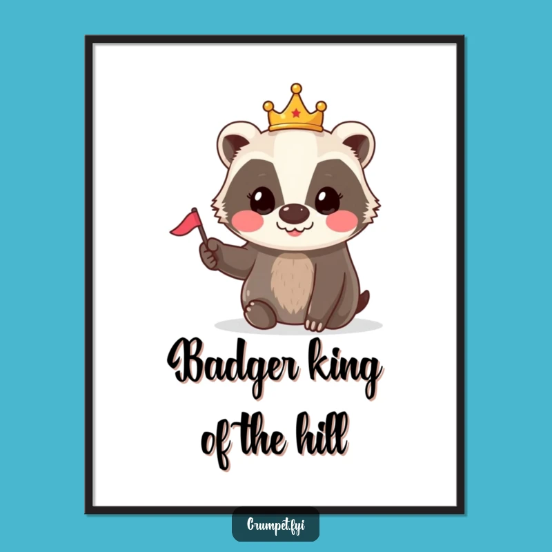 Free Printable Wall Art: Smiling Badger Crown Flag Funny Downloadable Decor