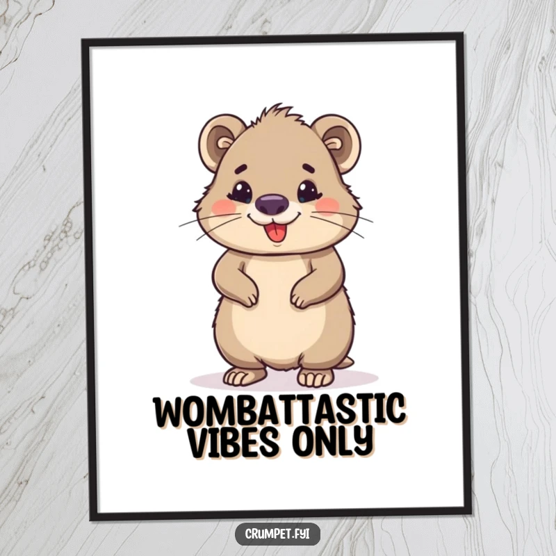 Funny Free Printable Wombat Wall Art: A majestic wombat stands tall, exuding confidence with a proud, beaming smile.