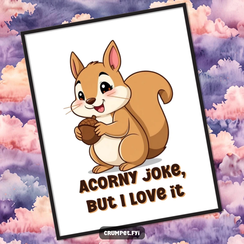 Funny Free Printable Wall Art: A contented squirrel enjoying an acorn and giving a big thumbs up, radiating happiness and satisfaction.