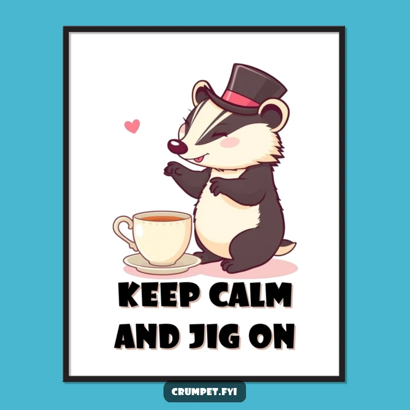 Free Printable Wall Art: Badger Top Hat Jigging Tea, Whimsical Funny Decor