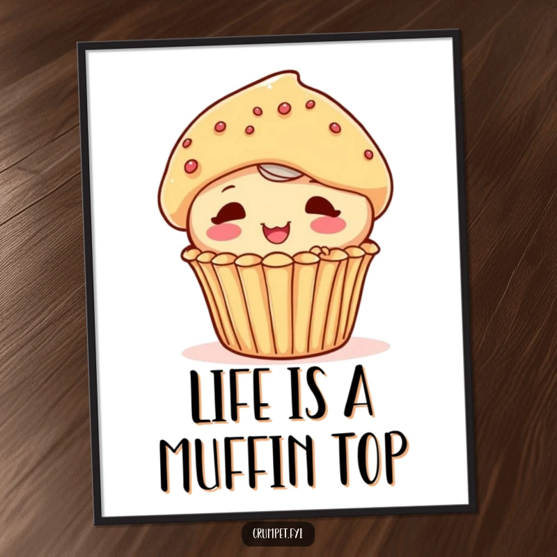 Funny Free Printable Wall Art: Playful muffin character peeking out from behind another pastry, creating a whimsical and charming visual.