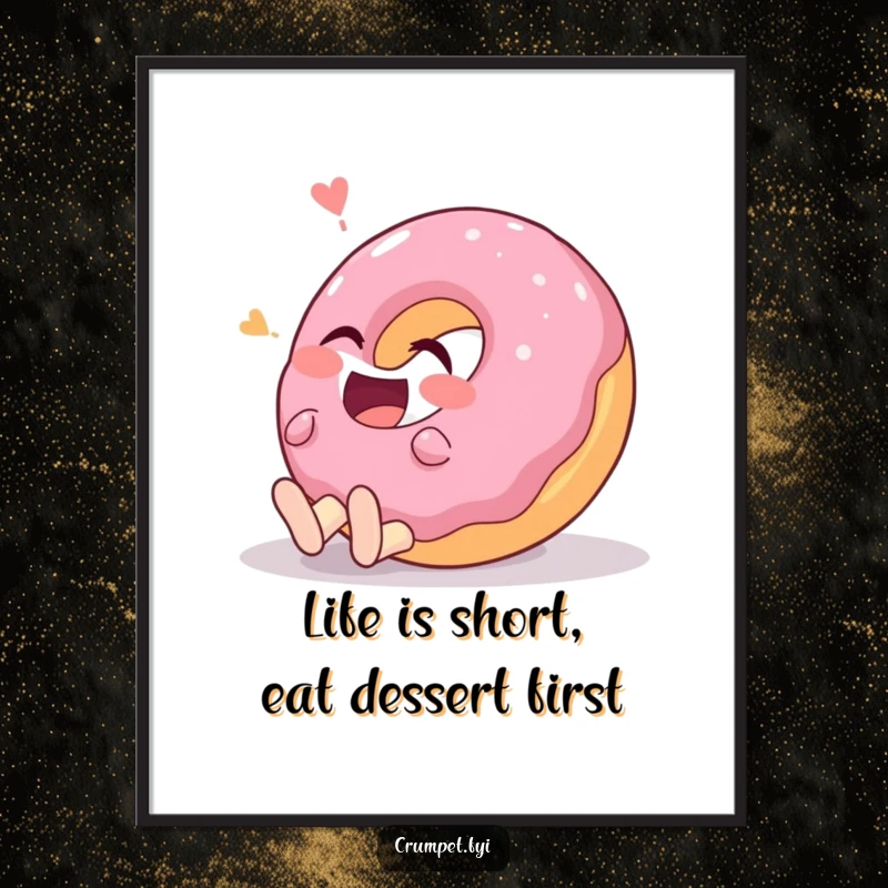 Funny Free Printable Wall Art: Giggling donut character rolling on the ground, radiating pure joy and uncontrollable laughter for cheerful decor.