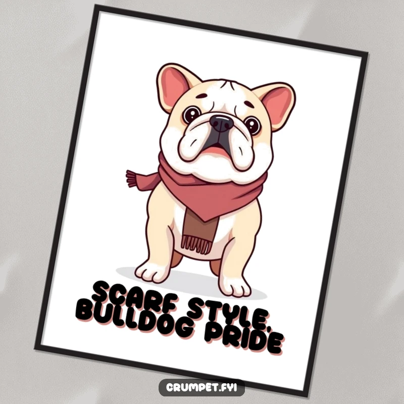 Funny Free Printable Wall Art: Proud Bulldog wearing a Scarf, Standing Tall with Dignity, Stylish Decor