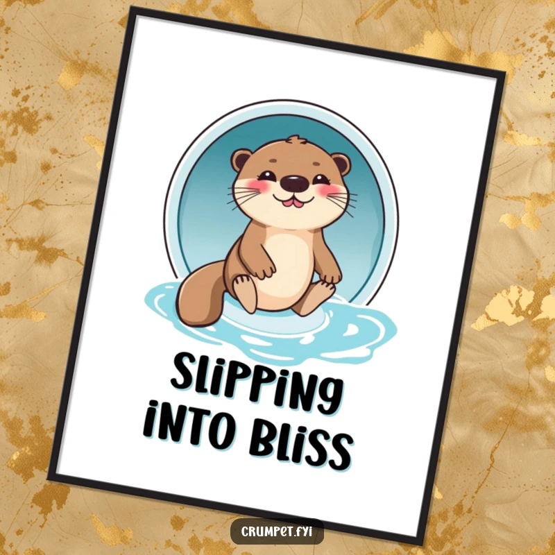 Funny Free Printable Wall Art: A giggling otter joyfully slides down a water slide, capturing a moment of pure, unadulterated fun.