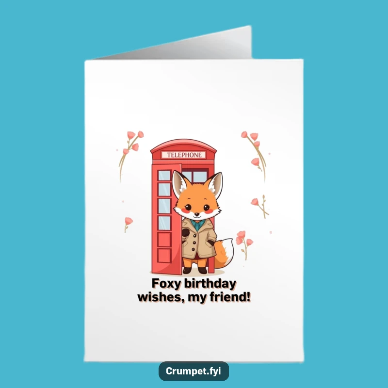 Free Printable Birthday Card: Fox Tweed Jacket Telephone Box Funny Card Downloadable Gift