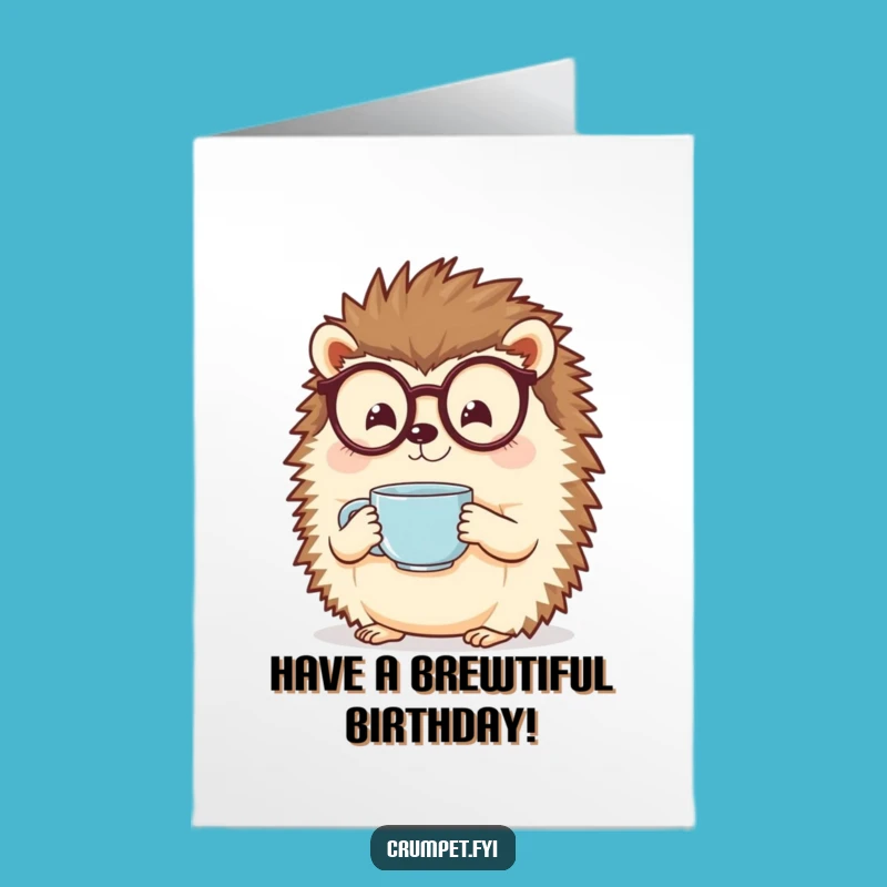 Free Printable Birthday Card: Cheerful Hedgehog Tea Time Digital Download