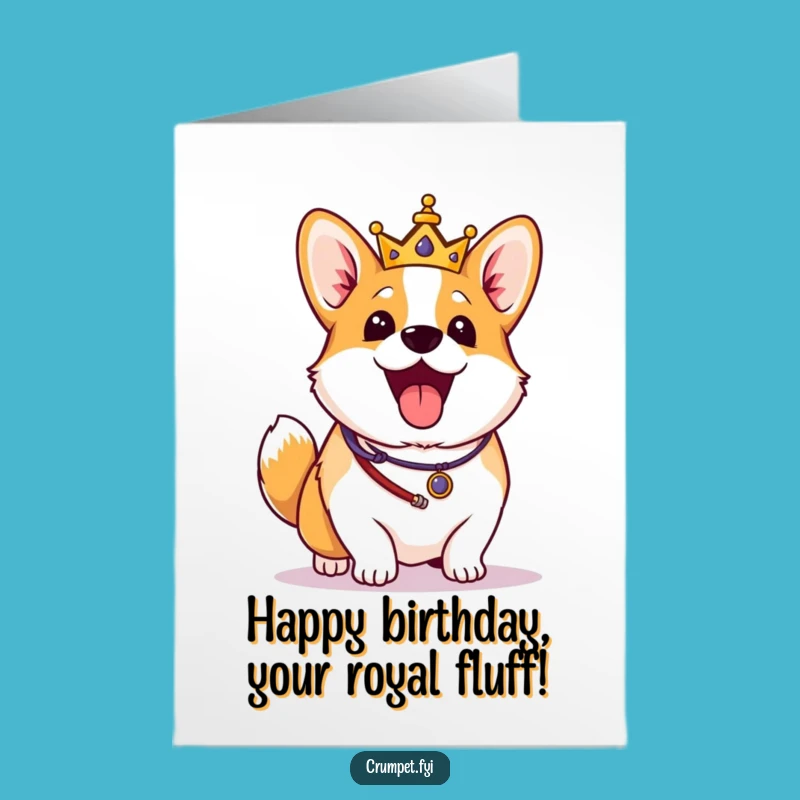 Free Printable Birthday Card: Corgi Royal Regalia Wagging Tail Funny Card Downloadable Gift