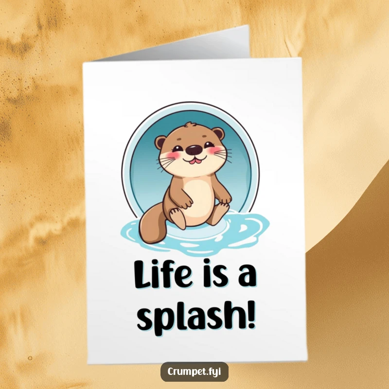 Funny Free Printable Birthday Card featuring a giggling otter joyfully sliding down a water slide, pure aquatic amusement.