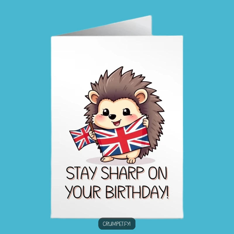 Free Printable Birthday Card: Happy Hedgehog with Flag, Funny Downloadable Gift