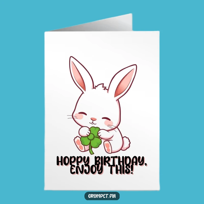 Free Printable Birthday Card: Happy Rabbit Nibbling Flower Digital Download