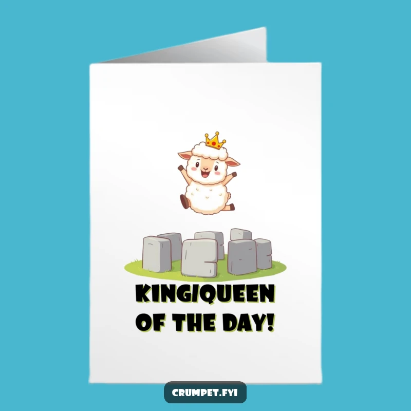 Free Printable Birthday Card: Sheep Jumping Stonehenge Crown, Funny Downloadable Gift