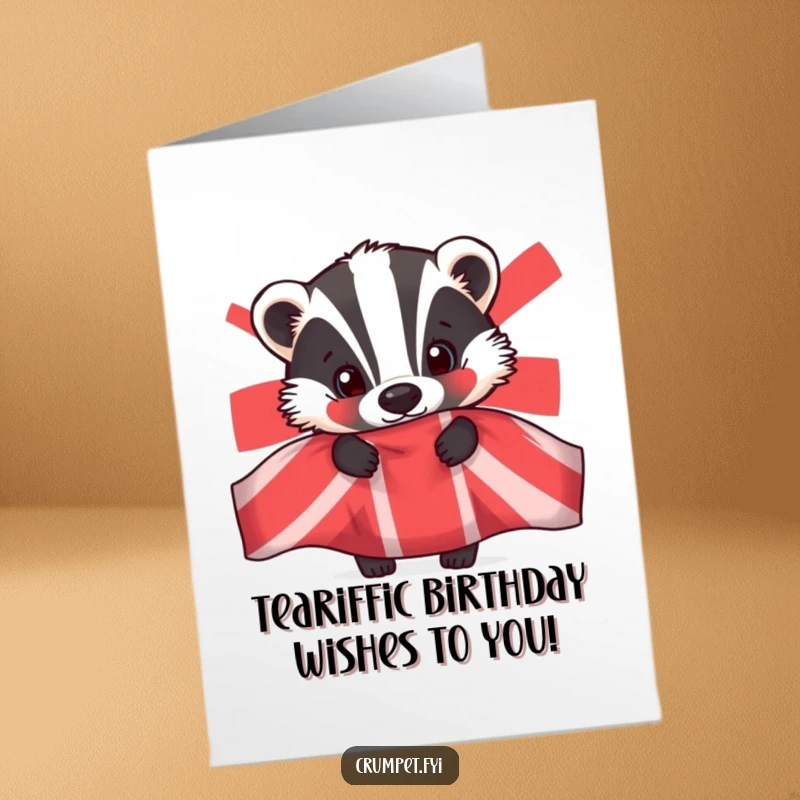 Funny Free Printable Birthday Card: Curious badger peeking from a teapot, ready to surprise with a laugh.