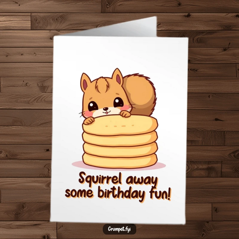 Funny Free Printable Birthday Card featuring a curious squirrel peeking from crumpets, a delightful DIY gift.