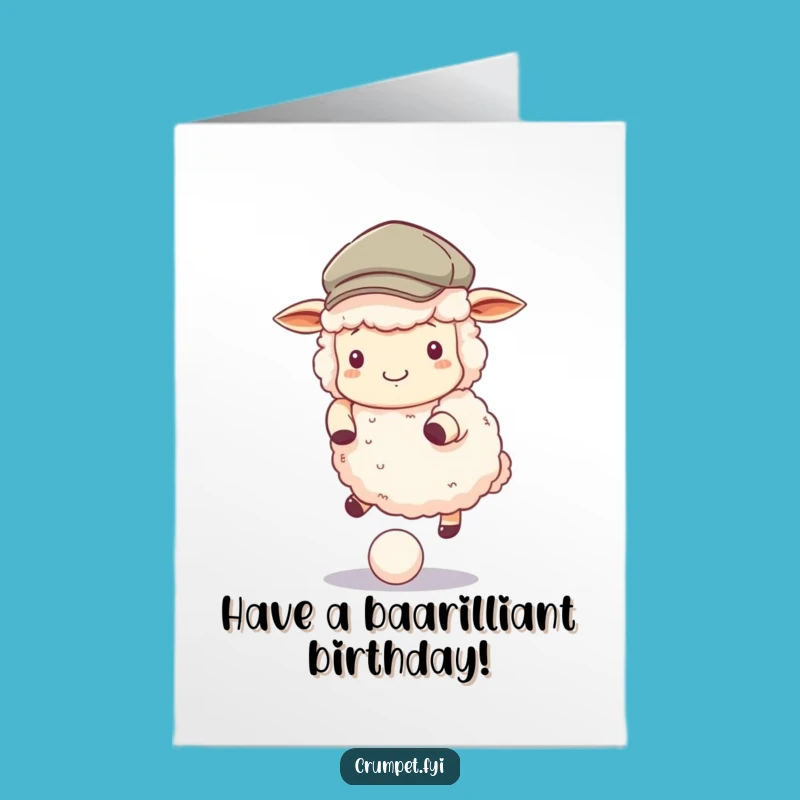 Free Printable Birthday Card: Fluffy Sheep Bouncing Ball - Funny Downloadable Gift