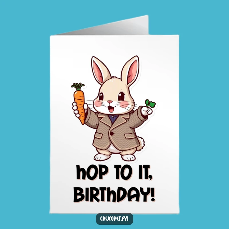 Free Printable Birthday Card: Tweed Rabbit, Enthusiastic Funny Downloadable Gift