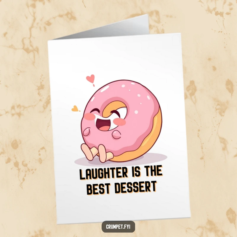 Funny Free Printable Birthday Card: Giggling donut character rolling on the ground, overcome with laughter, perfect for a hilarious celebration.