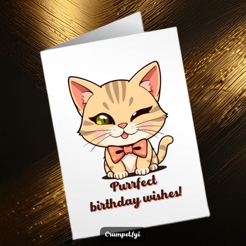 Funny Free Printable Birthday Card: Mischievous Cat in Bowtie Winks Playfully, Sending Birthday Wishes