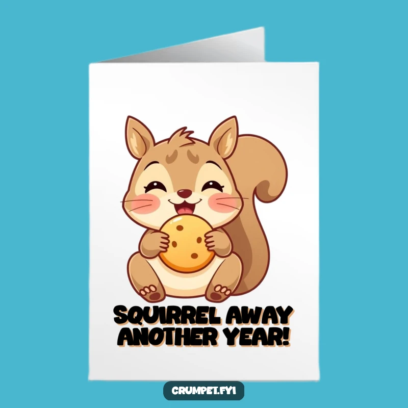 Free Printable Birthday Card: Squirrel with Biscuit, Funny Snack Downloadable Gift