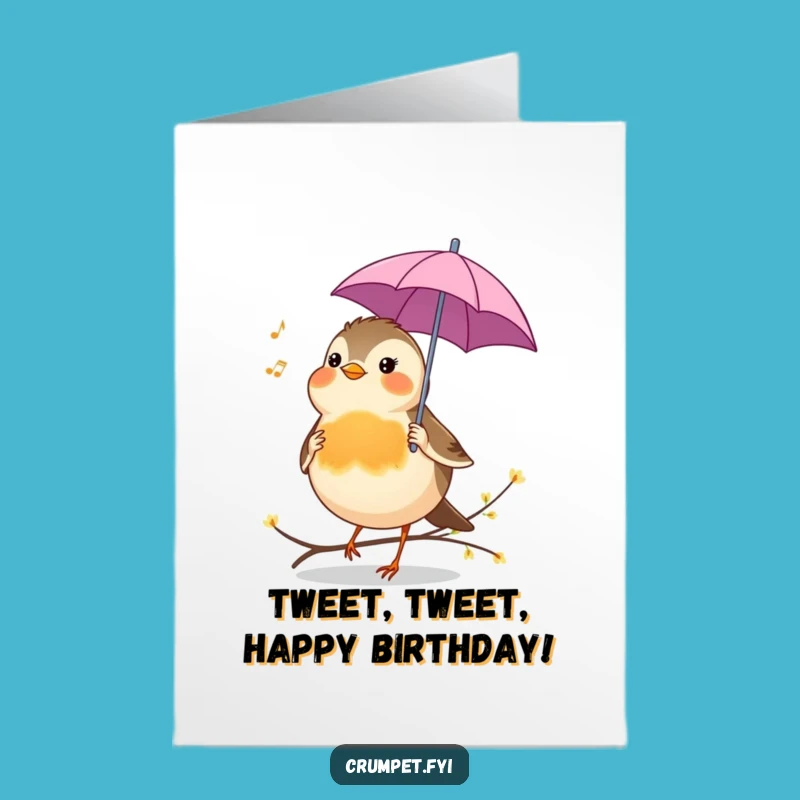 Free Printable Birthday Card: Cheerful Robin With Umbrella - Funny Downloadable Gift