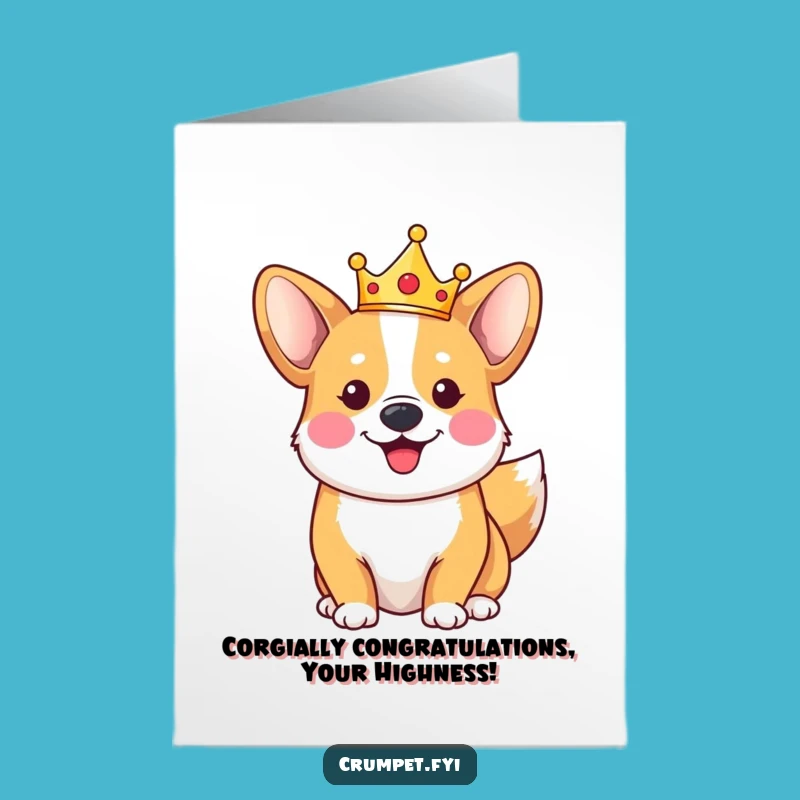 Free Printable Congrats Card: Crowned Corgi, Regal Downloadable Surprise