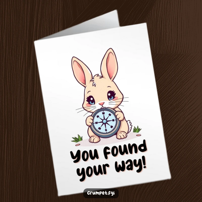 Funny Free Printable Congratulations Card: A curious rabbit uses a compass to find the path to success, a witty downloadable.