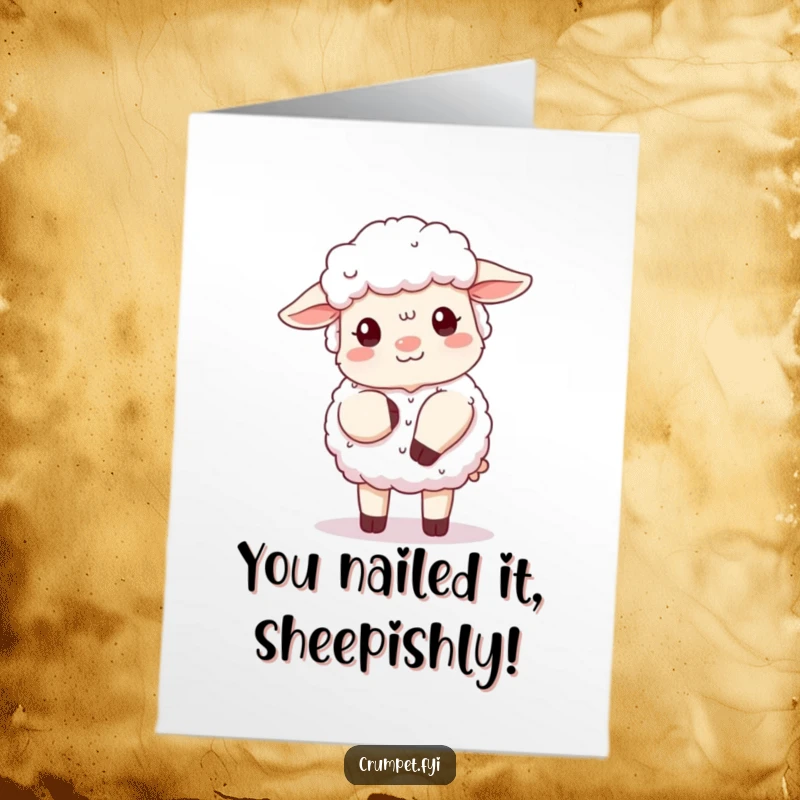Funny Free Printable Congratulations Card: A fluffy sheep executes a polite but clumsy curtsy, ideal for a DIY celebration.