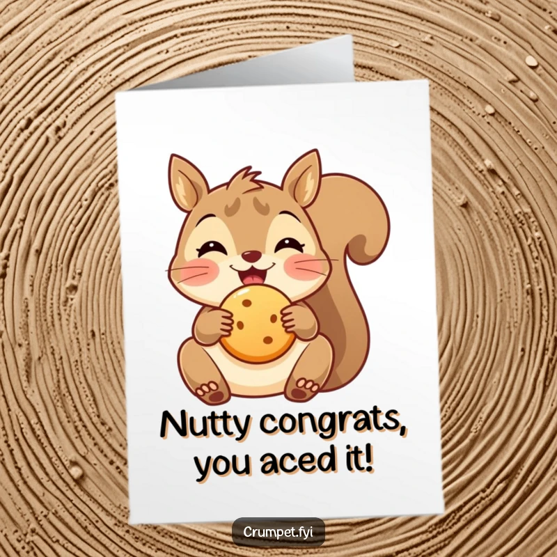 Free Printable Congratulations Card with a delighted squirrel holding a small biscuit, ideal for a sweet congratulatory note.