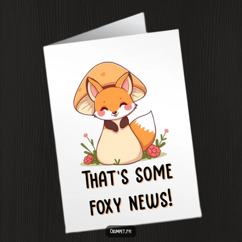 Funny Free Printable Congratulations Card: A playful fox peeking out from behind a giant mushroom, subtly acknowledging success.