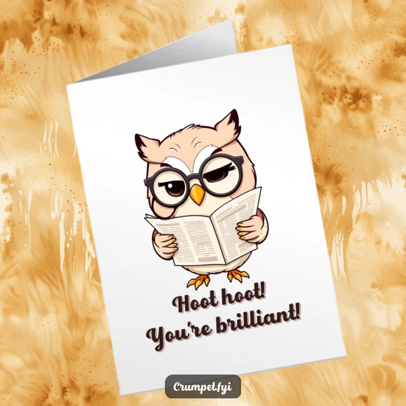 Free Printable Congratulations Card with a winking owl sporting a monocle, ideal for a distinguished DIY celebration.