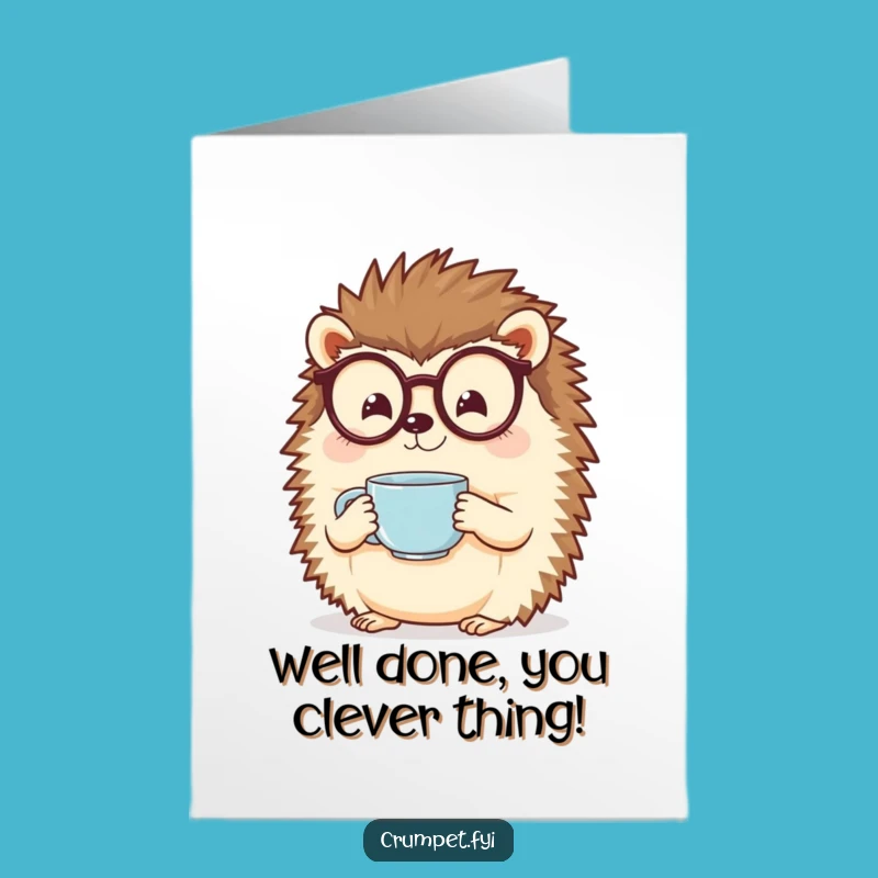 Free Printable Congrats Card: Hedgehog Cheers with Teacup Digital Download