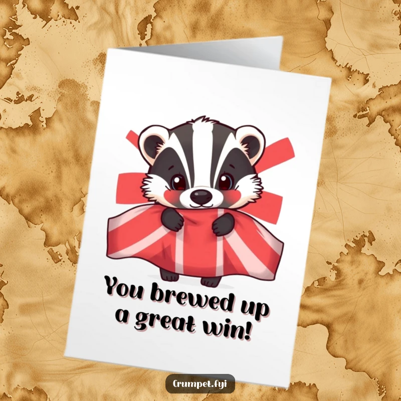 Funny Free Printable Congratulations Card: Curious badger popping out of a teapot with a cheeky grin.