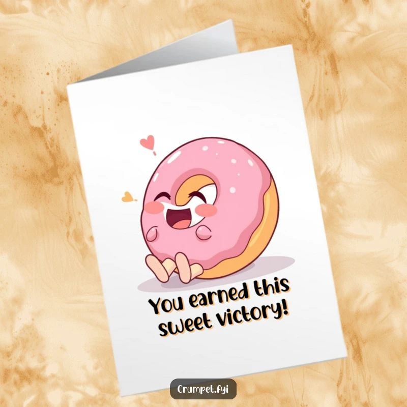 Funny Free Printable Congratulations Card: Giggling donut character rolling on the ground, celebrating success with side-splitting laughter.