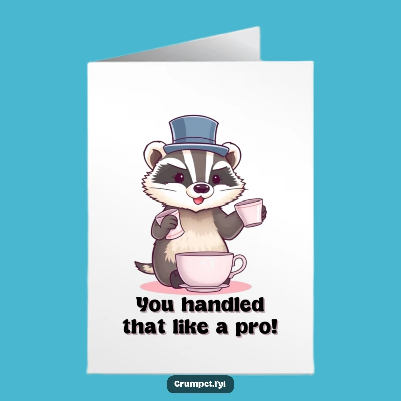 Free Printable Congrats Card: Badger Juggling Teacups, Funny Downloadable Gift