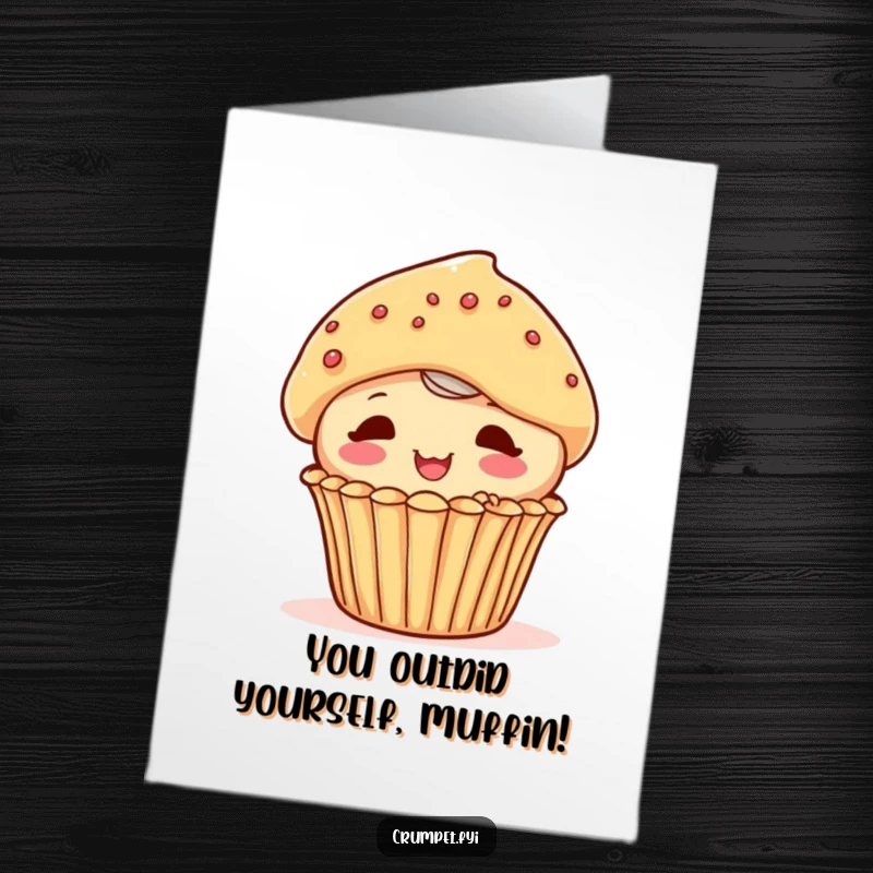 Funny Free Printable Congratulations Card: Playful muffin character peeking out playfully from behind another pastry, adding a touch of fun to the message.