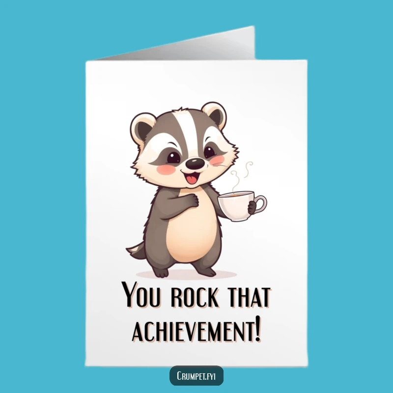 Free Printable Congrats Card: Playful Badger Teacup Dance Downloadable