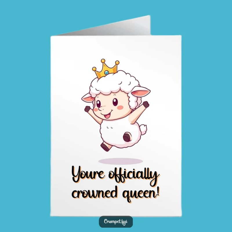 Free Printable Congratulations Card: Joyful Sheep Crown Leap, Funny Downloadable Gift